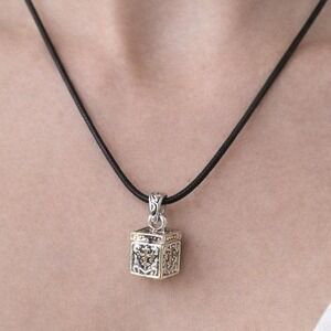 Vintage Prayer Box Necklace Cross Cube Pendant Two Tone Religious Jewelry